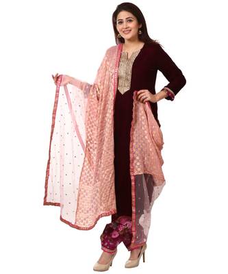purple Purple Velvet Kurti with Floral Printed Salwar and Net Banarsi Georgette Dupatta 1
