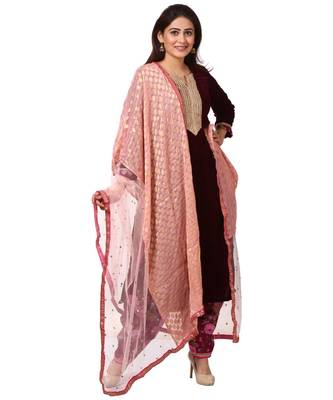 purple Purple Velvet Kurti with Floral Printed Salwar and Net Banarsi Georgette Dupatta 2