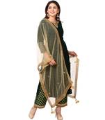 Forest Green Velvet Kurti with Straight Green Banarsi Palazzo and Gold Mirror Dupatta