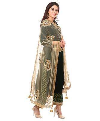 Forest Green Velvet Kurti with Straight Green Banarsi Palazzo and Gold Paisley Dupatta 1