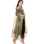 Forest Green Velvet Kurti with Straight Green Banarsi Palazzo and Gold Paisley Dupatta