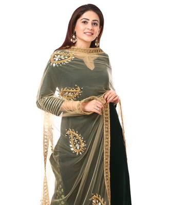 Forest Green Velvet Kurti with Straight Green Banarsi Palazzo and Gold Paisley Dupatta 4
