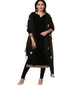 Festive Black Straight Velvet Kurti with Black Leggings and Black Gotta Flower Organza Dupatta