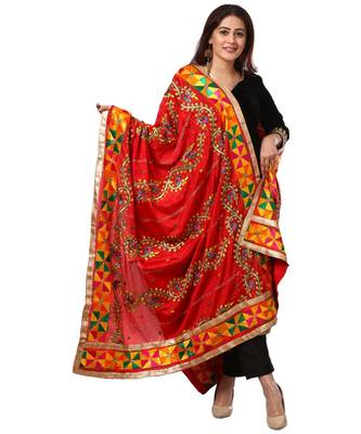 Festive Black Straight Velvet Kurti with Straight Pants and Red Trails Floral Phulkari Dupatta 5