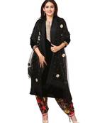Black Gold Velvet Kurti with Floral Printed Salwar and Black Gotta Flower Organza Dupatta