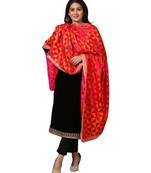 Festive Black Straight Velvet Kurti with Straight Pants and Orange Magenta Triangle Phulkari Dupatta