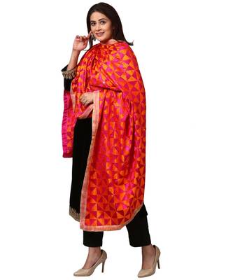 Festive Black Straight Velvet Kurti with Straight Pants and Orange Magenta Triangle Phulkari Dupatta 3