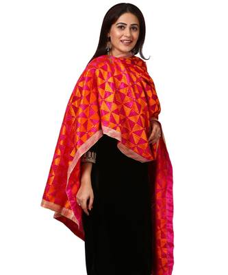 Festive Black Straight Velvet Kurti with Straight Pants and Orange Magenta Triangle Phulkari Dupatta 5