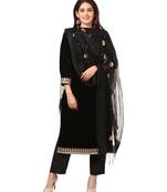 Festive Black Straight Velvet Kurti with Straight Pants and Black Gotta Flower Organza Dupatta
