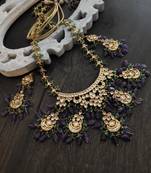 Purple Green Gold Tone Kundan Inspired Necklace