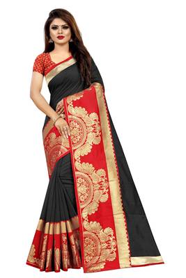 Black woven chanderi saree with blouse 1