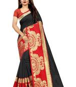 Black woven chanderi saree with blouse