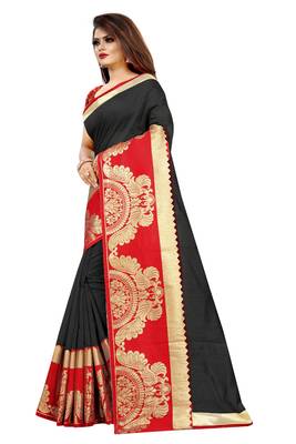Black woven chanderi saree with blouse 2