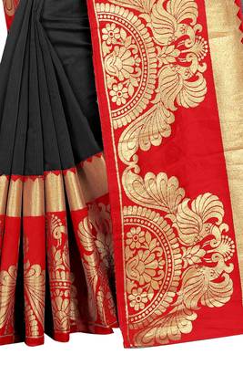 Black woven chanderi saree with blouse 4