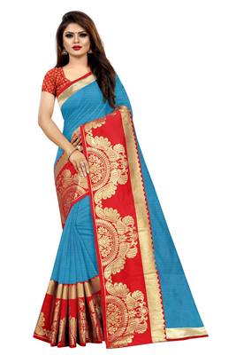 Sky blue woven chanderi saree with blouse 1