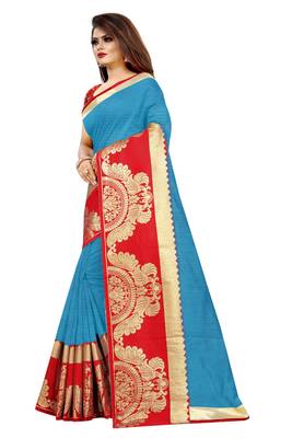 Sky blue woven chanderi saree with blouse 2
