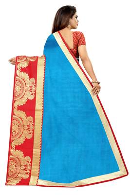 Sky blue woven chanderi saree with blouse 3