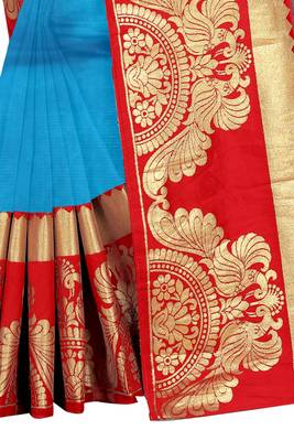 Sky blue woven chanderi saree with blouse 4