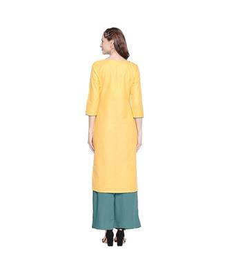 Yellow Cotton Slub Jacket Style Floral Embroidery Straight Fit Kurta for Women 4