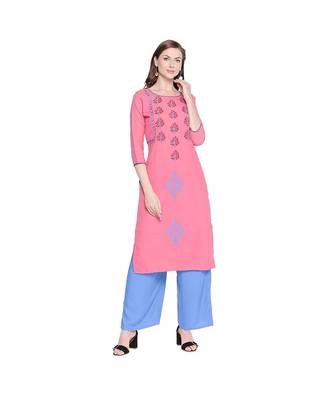 Pink Cotton Slub Jacket Style Floral Embroidery Straight Fit Kurta for Women 1