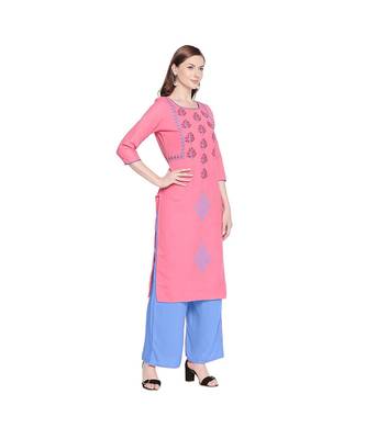 Pink Cotton Slub Jacket Style Floral Embroidery Straight Fit Kurta for Women 2
