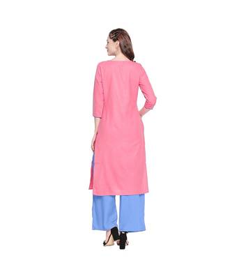 Pink Cotton Slub Jacket Style Floral Embroidery Straight Fit Kurta for Women 4