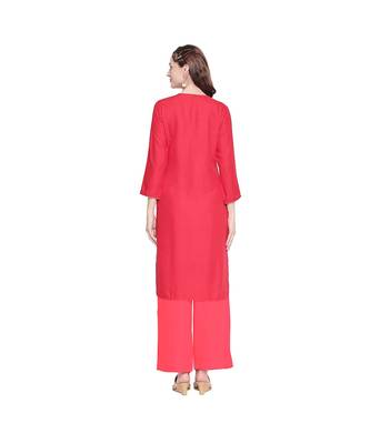Red Rayon Gold Printed Jacket Style Kurta with Tassels for Women 4