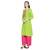 Green Rayon Straight Fit Kurta with Mustard and Dark Pink Neck Border Embroidery for Women