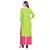 Green Rayon Straight Fit Kurta with Mustard and Dark Pink Neck Border Embroidery for Women