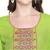 Green Rayon Straight Fit Kurta with Mustard and Dark Pink Neck Border Embroidery for Women