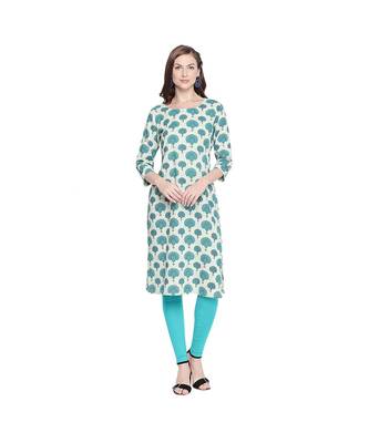 Light Green With Dark Green All Over Butta Print Cotton Straight Fit Kurta With Round Neckline for Women 1