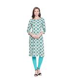 Light Green With Dark Green All Over Butta Print Cotton Straight Fit Kurta With Round Neckline for Women