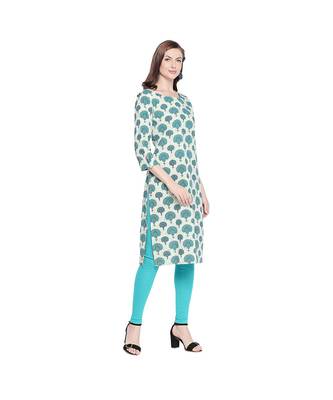 Light Green With Dark Green All Over Butta Print Cotton Straight Fit Kurta With Round Neckline for Women 2