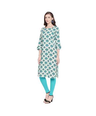 Light Green With Dark Green All Over Butta Print Cotton Straight Fit Kurta With Round Neckline for Women 3