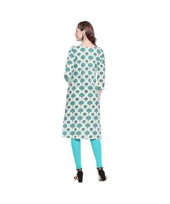 Light Green With Dark Green All Over Butta Print Cotton Straight Fit Kurta With Round Neckline for Women 4