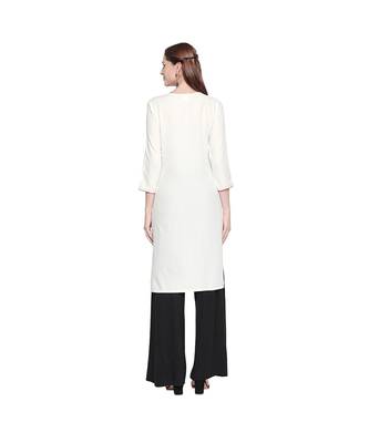 White with Red & Black Neckline Embroidered Rayon Kurta with V Neck for Women 4