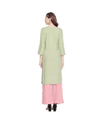 Pista Green Rayon Kurta with Floral Embroidery Motif with Round Neckline for Women 4