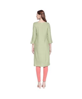 Pista Green Rayon Straight Fit Kurta with Round Patch Multi Color Embroidery With Round Neck  for Women 4