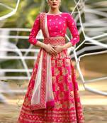 Pink Plain Silk Unstitched Lehenga