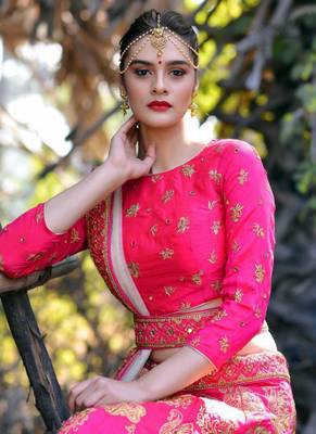 Pink Plain Silk Unstitched Lehenga 2