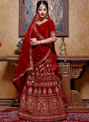 Maroon Plain
 Velvet Unstitched Lehenga 1