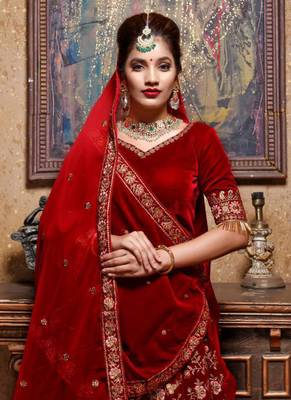 Maroon Plain
 Velvet Unstitched Lehenga 2