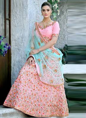 Blue Plain Silk Unstitched Lehenga 1