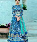 Blue Plain Silk Unstitched Lehenga