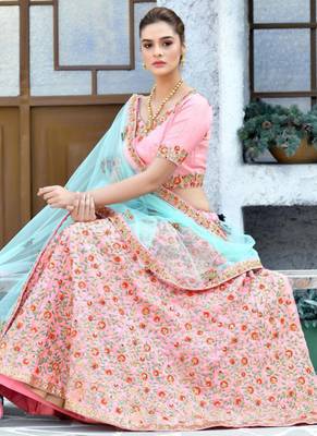 Blue Plain Silk Unstitched Lehenga 2