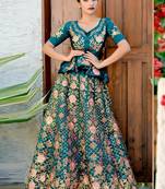 Green Plain Silk Unstitched Lehenga