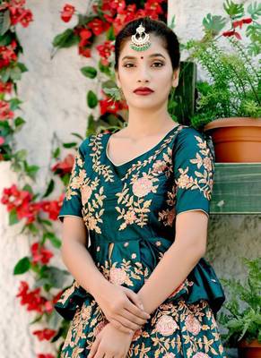 Green Plain Silk Unstitched Lehenga 2