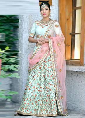 Green Plain Silk Unstitched Lehenga 1
