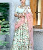 Green Plain Silk Unstitched Lehenga