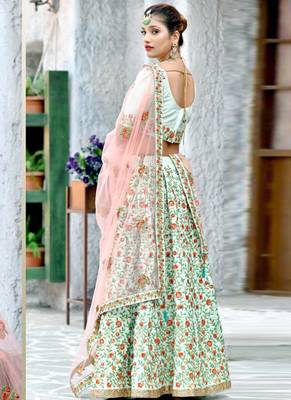 Green Plain Silk Unstitched Lehenga 2